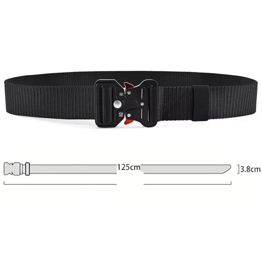 Black quick release belt with a diagram showing a length of 125 cm and width of 3.8 cm