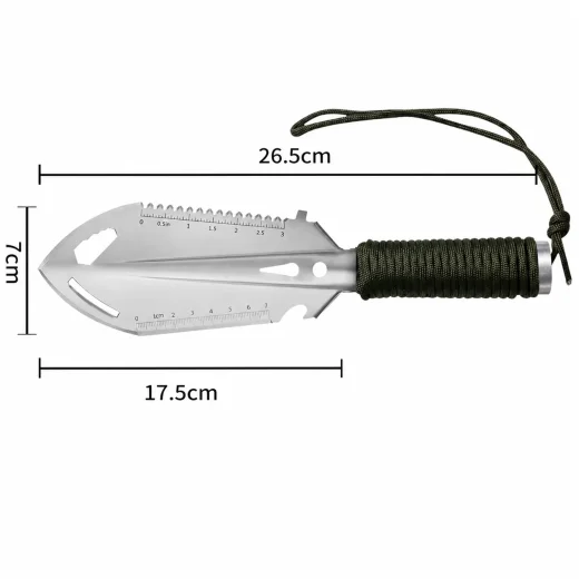 EDC Spade dimension diagram showing overall measurements and exposed silver handle end