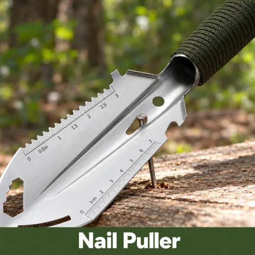 EDC Spade nail-puller feature being used to remove a nail from wood