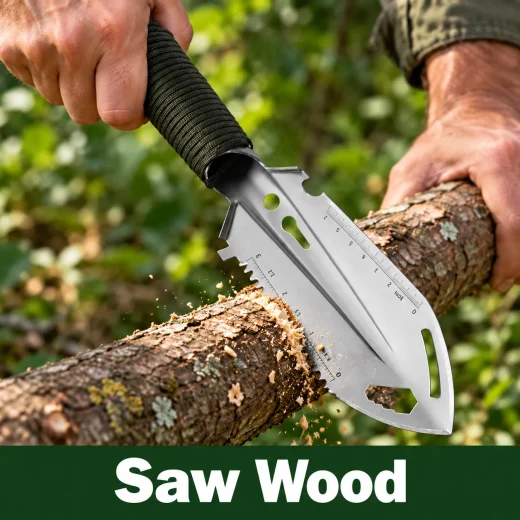 EDC Spade saw tool showing blade teeth and openings through the steel