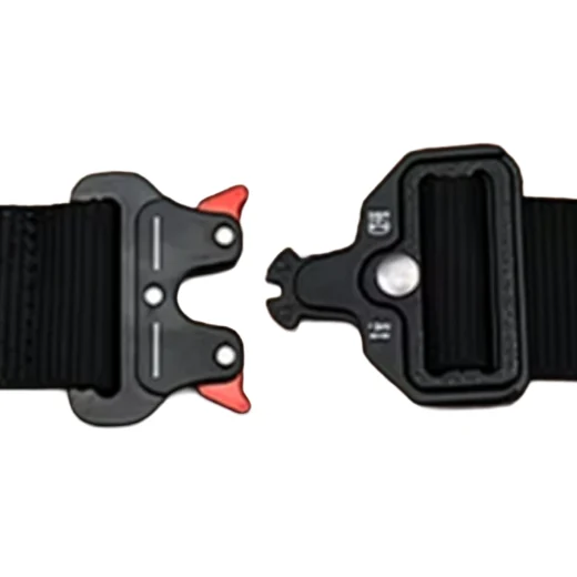 Open quick release belt buckle with the two halves separated