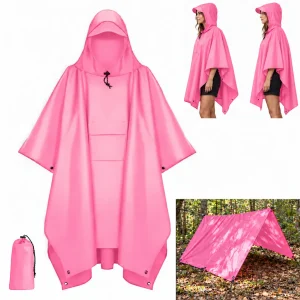 Pink 3 in 1 Rain Poncho with Pocket | Tarp | Groundsheet